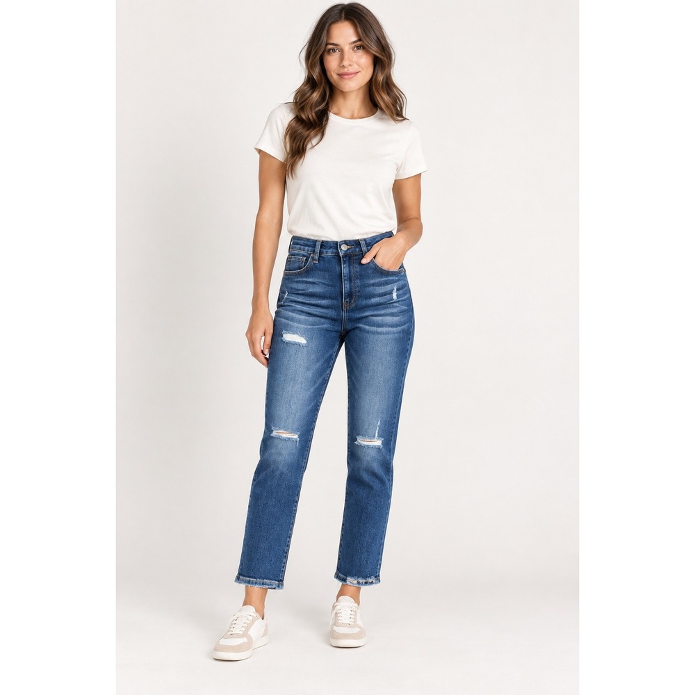 RISEN Jeans Size 3/26 Distressed Dark Wash Cropped Straight Leg
